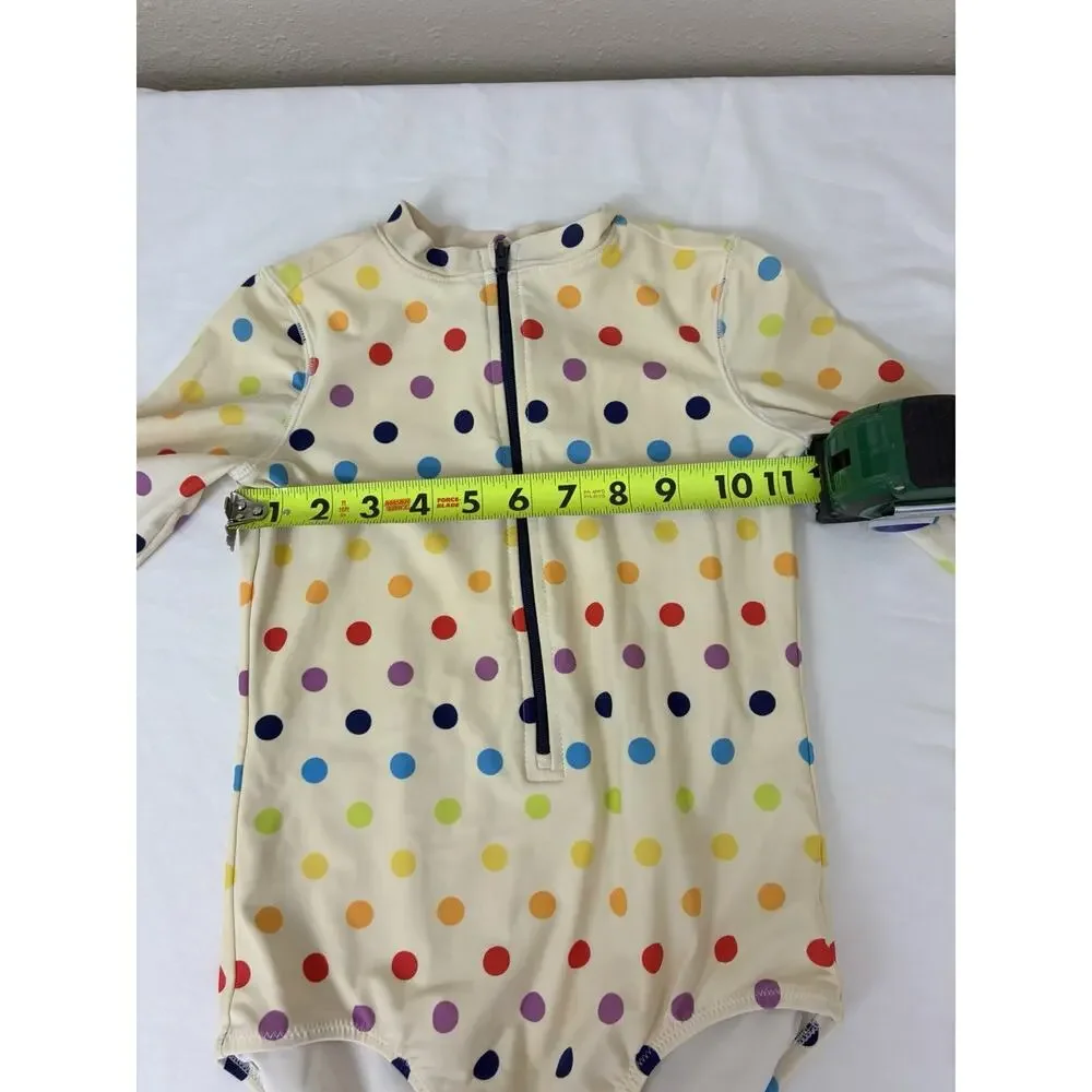 PRIMARY Rainbow Dot Long Sleeve Zip Bathing Suit Size 6-7 Girls Sun Safe Polka